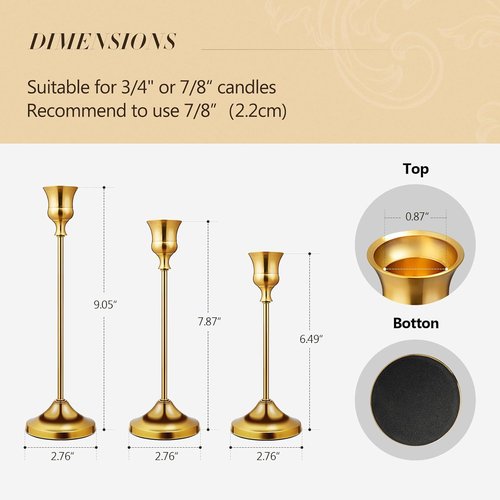 KSWING Gold Candlestick Holders - 6 PCS Metal Taper Candle Holders for Elegant Home Decor | Perfect for Weddings & Parties