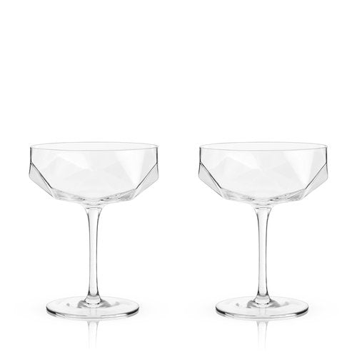 Viski Faceted Coupe Glasses set of 2, Champagne, Martini, Wine, Crystal Cocktail Glasses for Bar, Drinking Glass Set of 2, 7oz