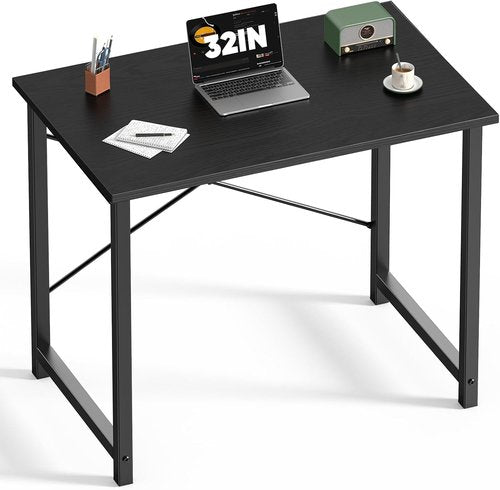 DUMOS 32-Inch Modern Small Computer Desk - Stylish Writing & Study Table for Home Office | Black Wood Finish