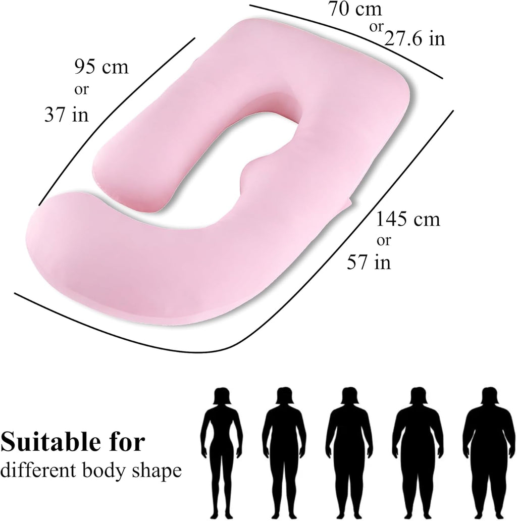ALLOPERA Pregnancy Pillow - Full Body 57 Inch Maternity Support with Removable Washable Cover | Pink Milk Fiber