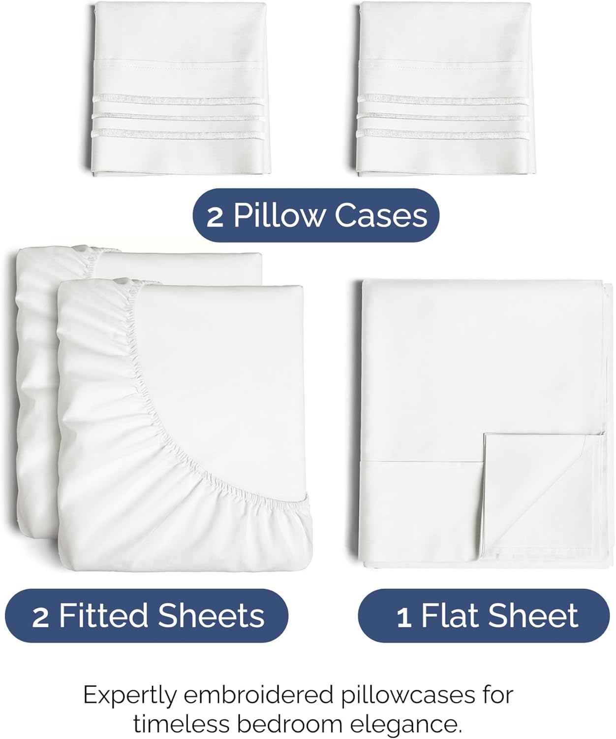 Split King Size 5-Piece Sheet Set - Comfy Cooling Bed Sheets | Hotel Luxury Bedding - Antique White
