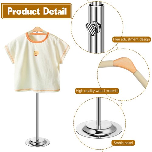 Huaerle 8 Pcs T Shirt Display Stand for Child Adjustable Clothes Rack Display Flexible Shoulder Stand Portable Clothes Hanger Clothing Hanging Rack for Garment Coat Retail Vendor, Height 16-27.9In