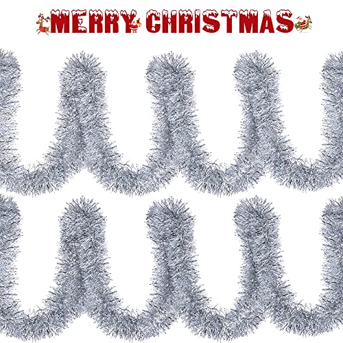Waydress Silver Christmas Tinsel Garland 39.4 ft – Metallic Wreath Ribbon