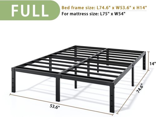 LUMUNANCE Full Size Metal Bed Frame - 14 Inch Heavy-Duty Platform with Underbed Storage, Easy Assembly