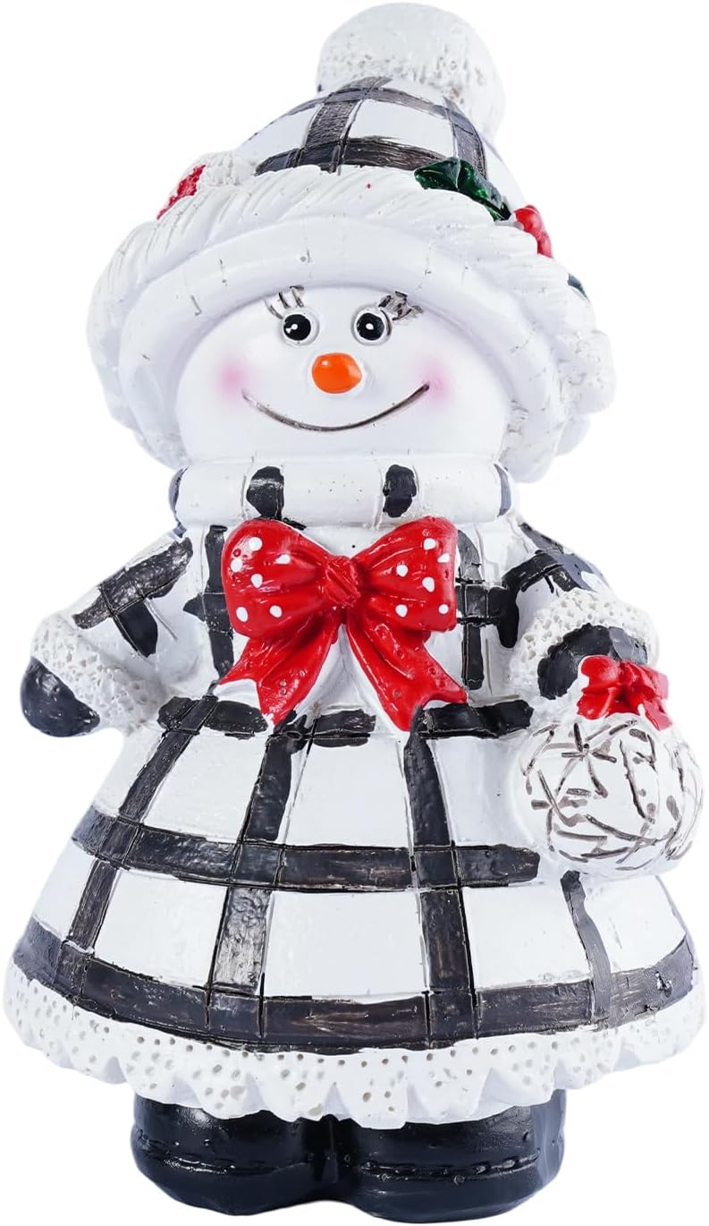Snowman Figurines Set of 2 | Black and White Plaid Christmas Decorations for Home Decor