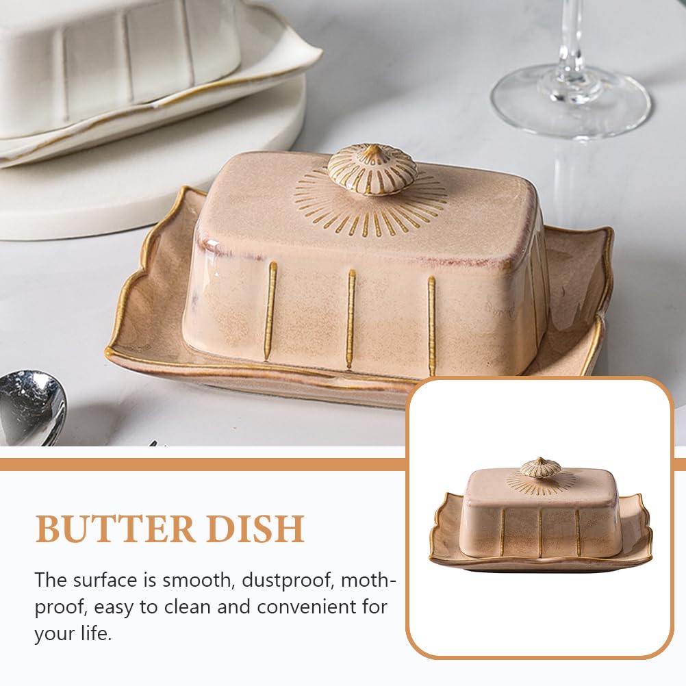 STOBAZA Ceramic Butter Dish with Lid 7.59X5.59X3.54 Inch Porcelain Butter Plate for Kitchen Counter Food Storage and Serving Decorative Tray for Home and Restaurant Use