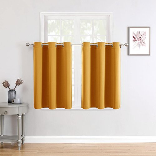 ChrisDowa Small Window Curtains - Grommet Thermal Insulated Room Darkening Panels (Mustard Yellow, 42 x 36 Inch)