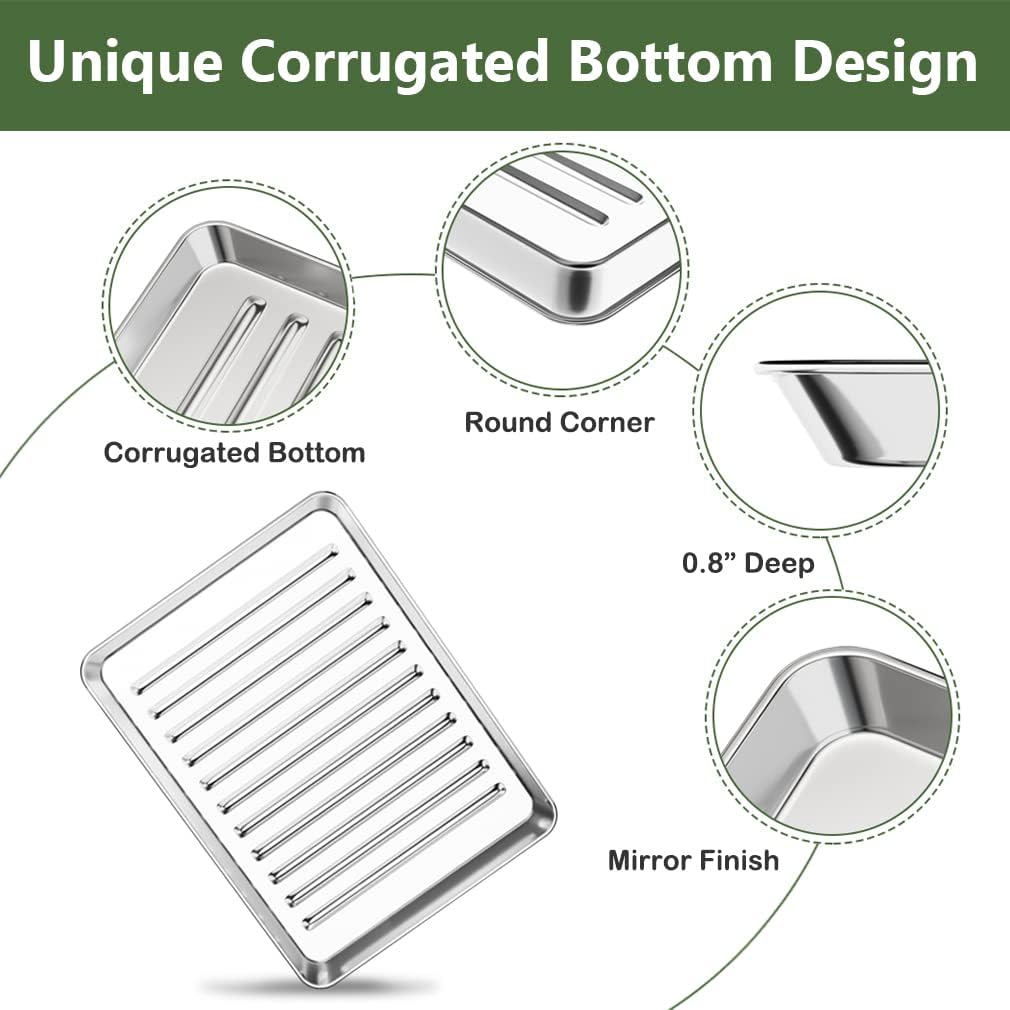 ROTTAY Small Baking Sheet Pan Set - 2 Heavy-Duty Stainless Steel Cookie Sheets with Wire Racks | 9 x 7 x 1 Inches