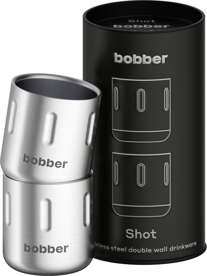 BOBBER Shot - 3.4 oz (100ml) Stainless Steel Double Walled Espresso Cups - Set of 2 Heat Resistant Non Insulated Metal Coffee Cups With Gift Box (Matte)