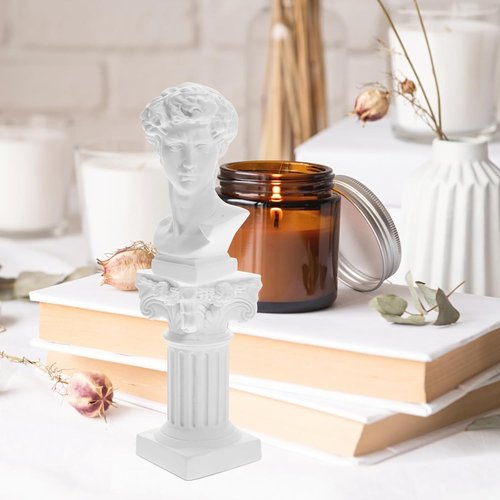 HOMSFOU Greek Statue of David Bust - White Resin Sculpture with Roman Pillars | Elegant Office Decor