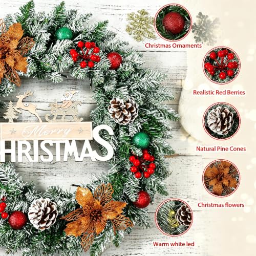 24 Inch Prelit Christmas Wreath with LED Lights – Battery Powered, Tenrry (Variation: 24inch)