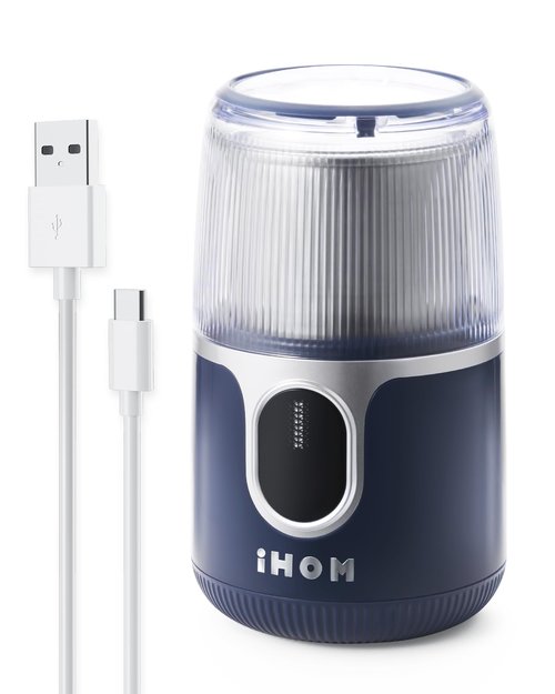 IHOM Cordless Coffee Grinder Electric - USB Rechargeable, 304 Stainless Steel Blade, 85 Grinds Per Charge, for Espresso, Spices, Home, Travel, Camping - Blue