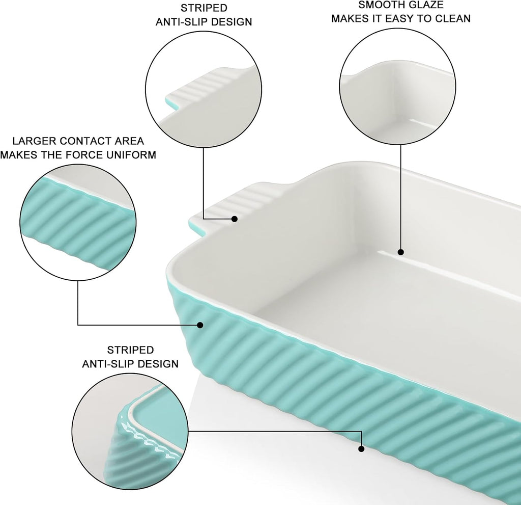 Sweejar Ceramic Baking Pan - 13 x 9 Porcelain Dish for Brownies & Lasagna | Turquoise Casserole with Handle
