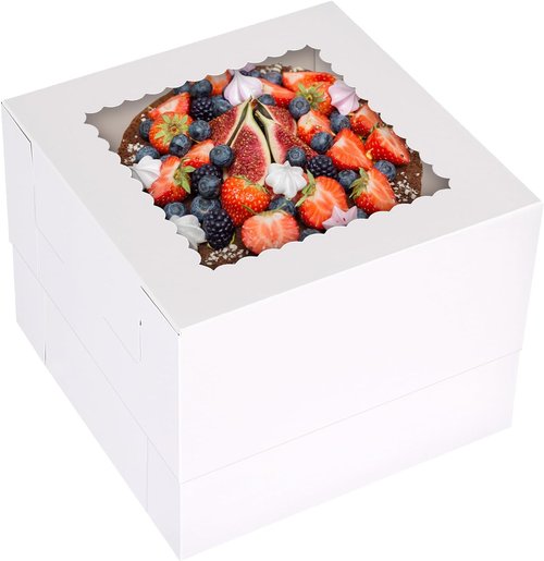 Moretoes Cake Boxes - 20 Pcs Tall White Bakery Boxes with Window | 10x10x8 Inches for Pastries & Desserts