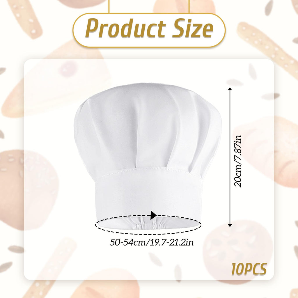 10 Pieces Kids Chef Hat Adjustable White Chef Hats Kitchen Chef Caps Elastic Cotton Cooking Cap for Kids Home Kitchen Cooking Baking Party School Home