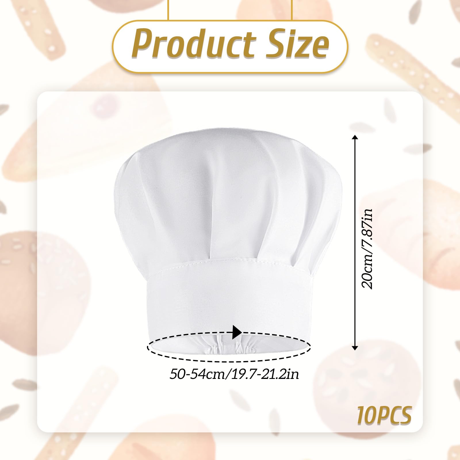 10 Pieces Kids Chef Hat Adjustable White Chef Hats Kitchen Chef Caps Elastic Cotton Cooking Cap for Kids Home Kitchen Cooking Baking Party School Home