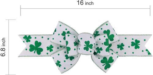Meseey St. Patrick's Day Bow Wreath Decoration - 2 Pcs Green & White Shamrock Bows for Home Decor