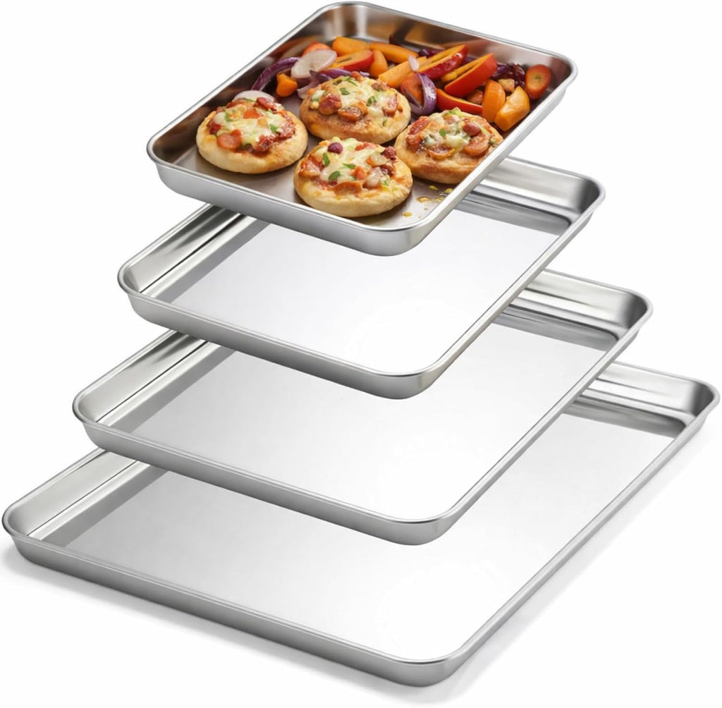 Skiennix Stainless Steel Baking Pans Set - 4 Pack Commercial Grade Cookie Sheets | Heavy Duty Non-Stick, 9/10/12/16 Inch