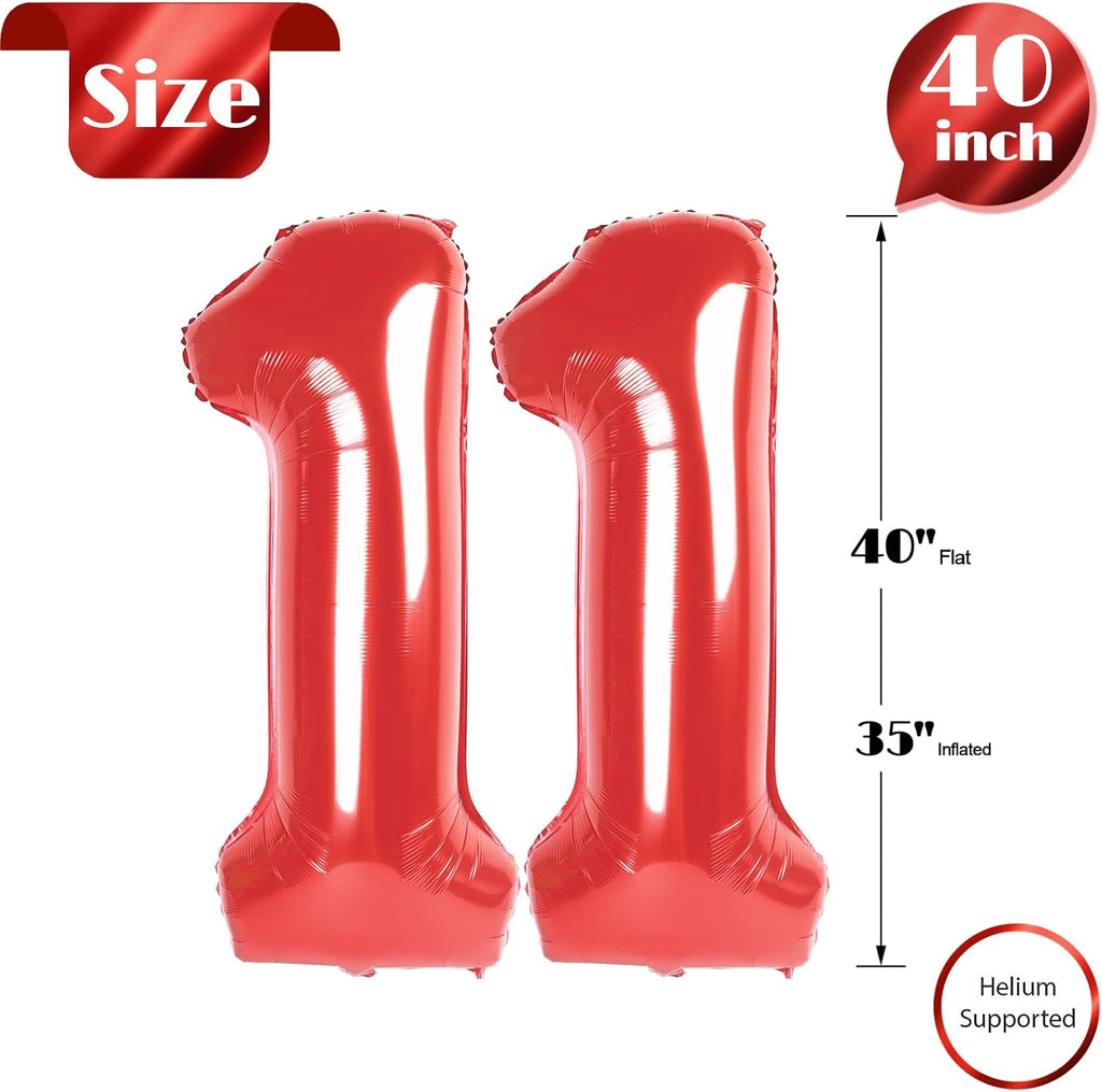 Red Number 11 Balloon - 40 Inch Birthday Decoration for 11th Year Celebration | Perfect for Boys & Girls