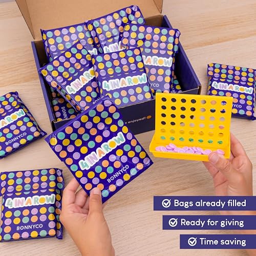 4 in a Row Mini Board Games for Kids - 16 Pack Party Favors & Classroom Prizes