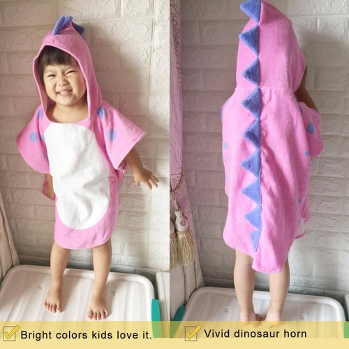 Kreomitxt Children Bath Towel Robe Kids Hooded Beach Swimming Poncho Dinosaur Pattern for Kids 0-8 Years
