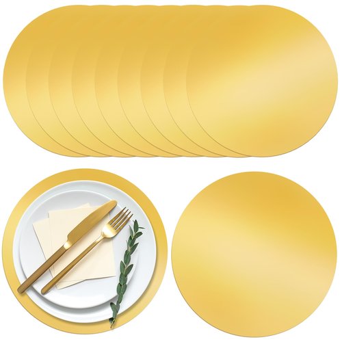 SAYAYA 150 Pcs Gold Glitter Paper Placemats Round Disposable Table Mats Mirror Foil Decorative Place Mats for Dining Wedding Banquet Party New Years Festive Birthday Holiday Christmas Table Decoration