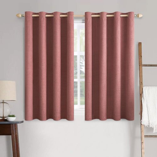 MIULEE 100% Blackout Linen Textured Curtains - Thermal Insulated Dusty Rose Drapes | 52 x 45 Inch (2 Panels)