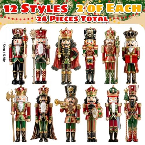Suzile 24 Pcs Christmas Nutcracker Ornaments Set Classic Red and Gold Soldiers