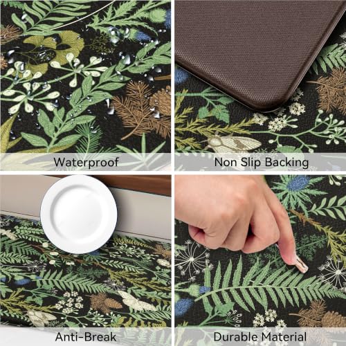 2-Piece Botanical Anti-Fatigue Kitchen Mat Set, Waterproof PVC Standing Rugs