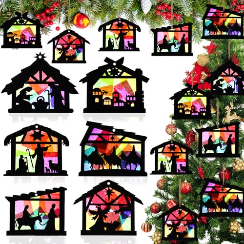 Nativity Christmas Ornaments Set - Wooden Religious Hanging Decorations for Xmas Tree & Crafts - Variation of THIS listing