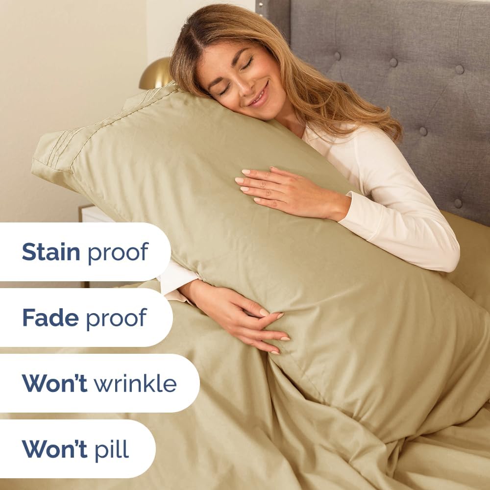 Skiennix Twin XL Sheet Set - Comfy Cooling Bed Sheets with Deep Pockets - Ultra-Soft & Wrinkle-Free - Beige