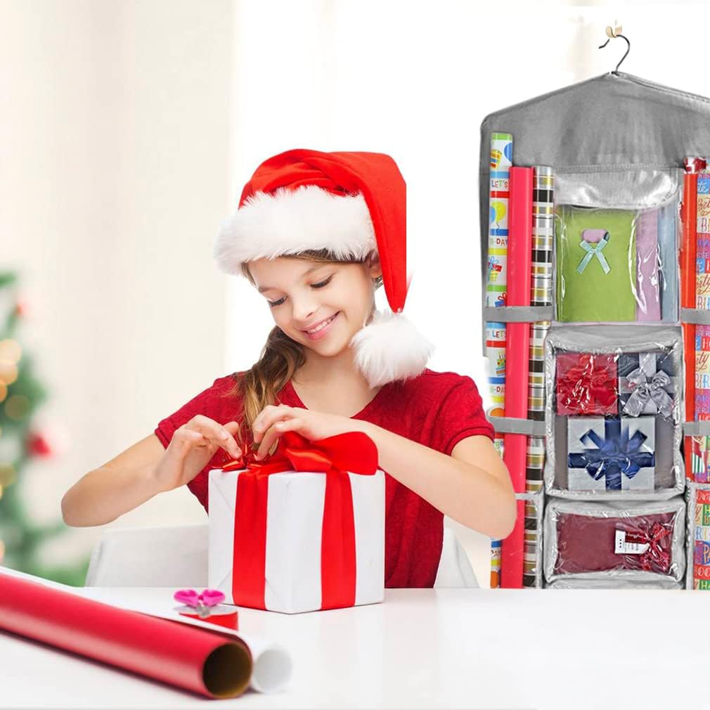 Primode Wrapping Paper Organizer - Over-The-Door Storage for Gift Wrap & Accessories | 40”x17” Gray