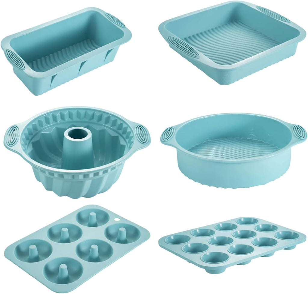 Skiennix Nonstick Silicone Bakeware Set - 6-Piece BPA-Free Heat Resistant Baking Tools | Blue