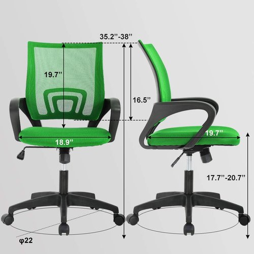 BestOffice Ergonomic Office Chair - Mid-Back Swivel Design with Breathable Backrest & Lumbar Support | Adjustable Height & Rolling Wheels | Green for Adults & Women