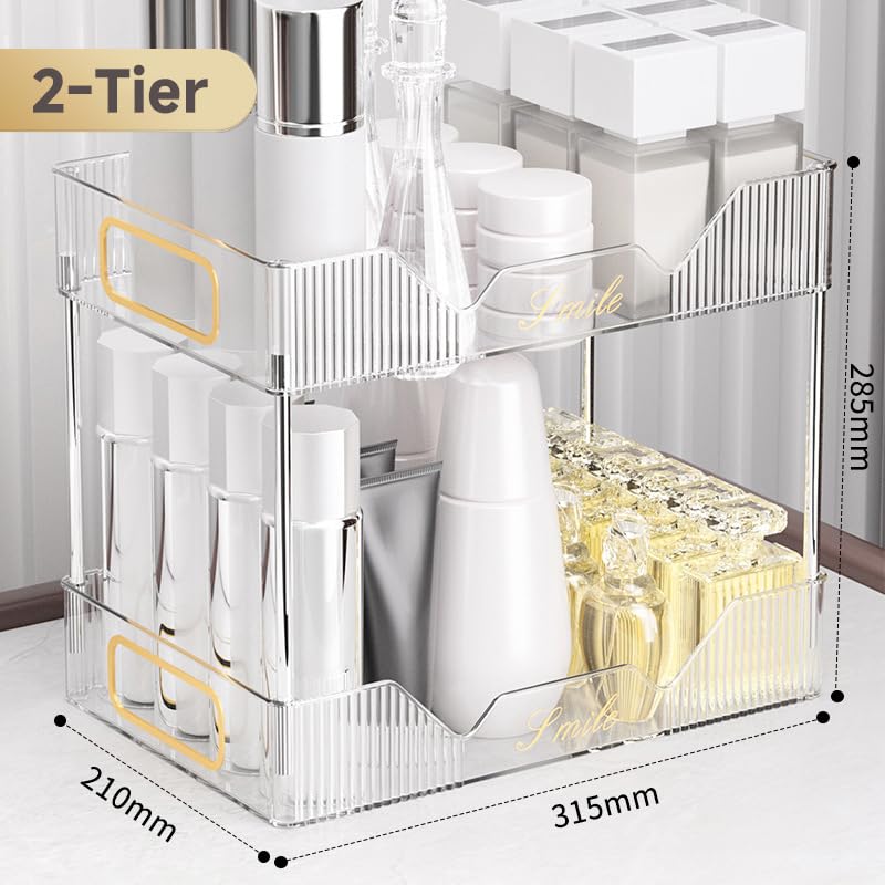 2-Tier Bathroom Counter Organizer, Clear Makeup and Perfume Storage Shelf