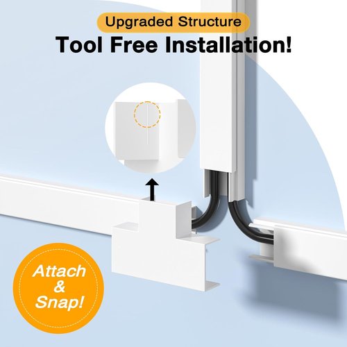 Delamu Cord Hider - 157in Premium Cable Management Covers for Wall Wires | White, 0.95in x 0.55in