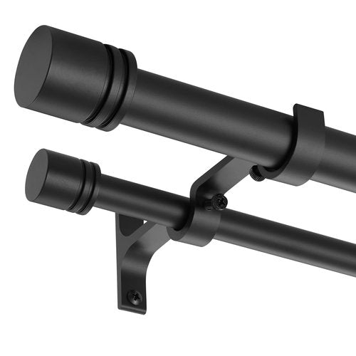 Double Curtain Rods 72-144 Inches for Windows, 1 Inch Diameter Adjustable Heavy Duty Drapery Rod with Aluminum Alloy Brackets and Finials, Modern Stylish Dual Curtains Rod, Matte Black