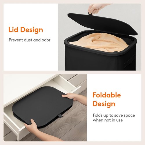 Lifewit 85L Large Laundry Basket - Foldable Hamper with Lid & Removable Bag | Black