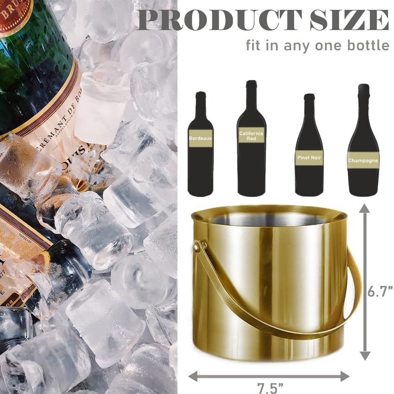Gold 3L Double Wall Ice Bucket with Lid & Tongs – Stylish Bar Chiller