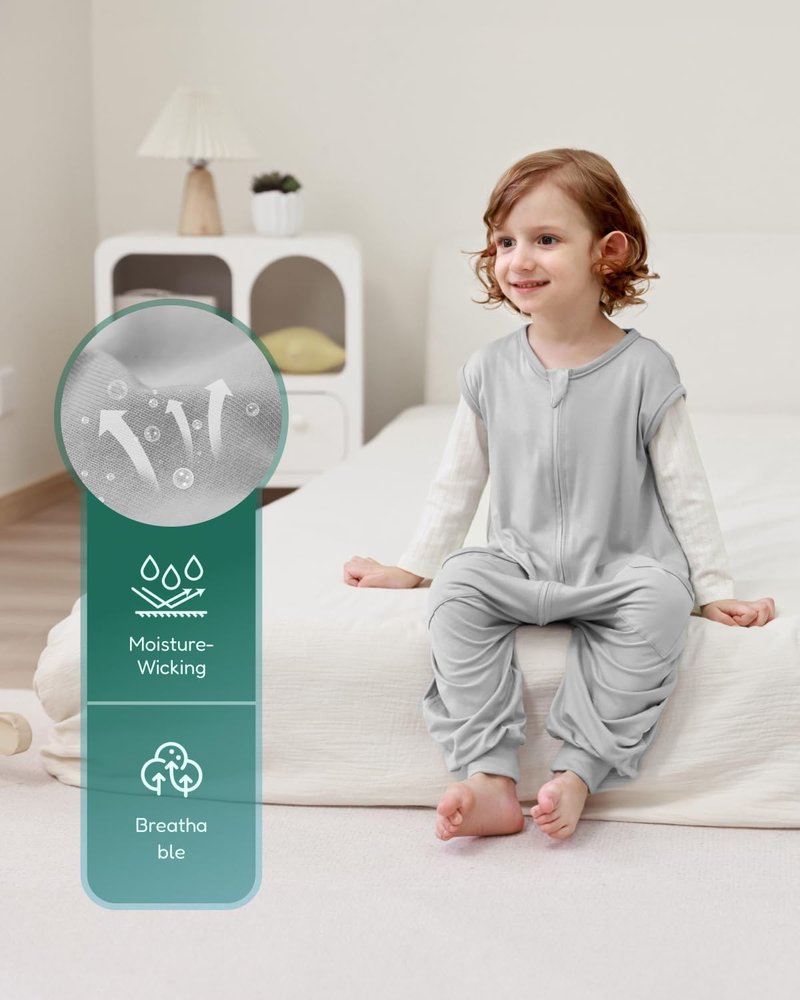 HOMEAL Toddler Sleep Sack with Legs, Bamboo Sleep Sack 0.5 Tog, Sleep Sack 2t-3t, Toddler Sleep Sack with Feet, Sleep Sacks Wearable Blankets for Toddlers, Grey