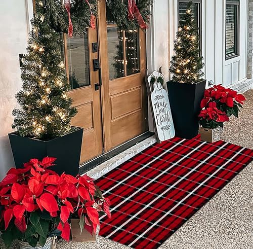 Buffalo Plaid Outdoor Rug 2'x4'3" Red & Black Front Porch Doormat