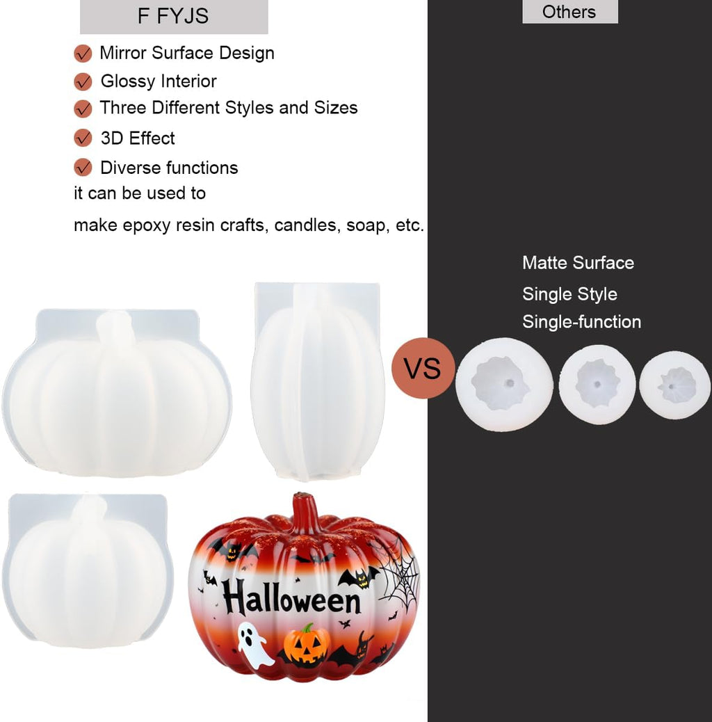 Skiennix 3D Pumpkin Resin Molds - 3-Pack Silicone Molds for Epoxy, Soap, and Candle Making | Halloween Decor