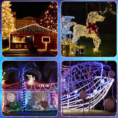 Outdoor Solar Rope Light with 200 LEDs, Waterproof, Multi-Color, Remote & Timer