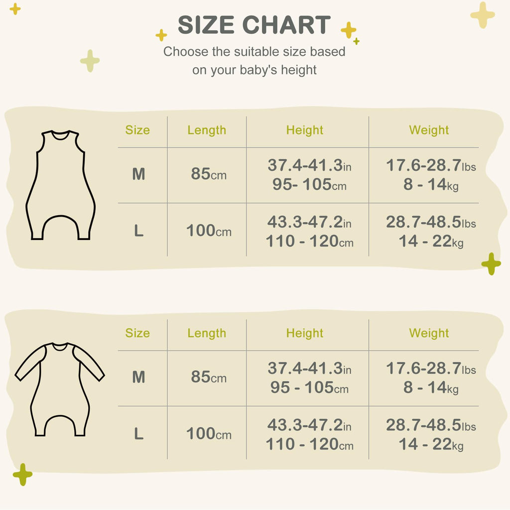 Nivolltha 2 Pack Super Soft 0.5 TOG Sleep Sack with Legs, 100% Organic Cotton Side Open Toddler Sleep Sack with Feet, Foliage & Bear, Size L