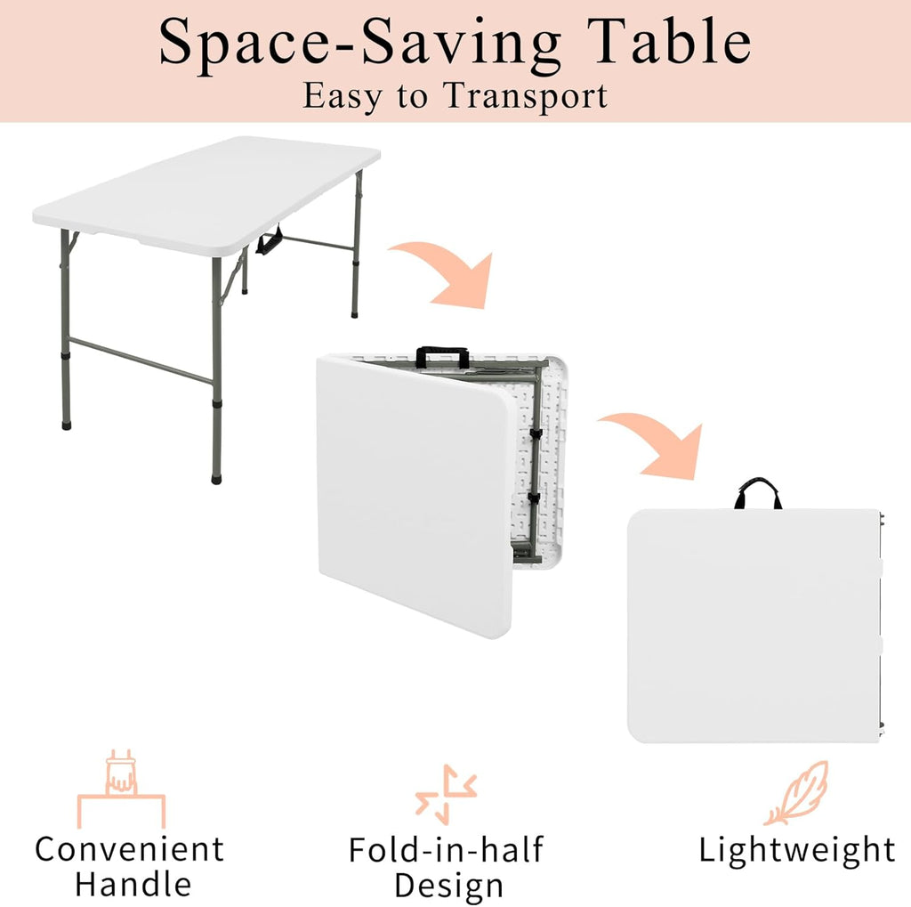 Skiennix Folding Table - Lightweight Portable Rectangular Design with Carrying Handle | 4 FT, White for Indoor/Outdoor Use