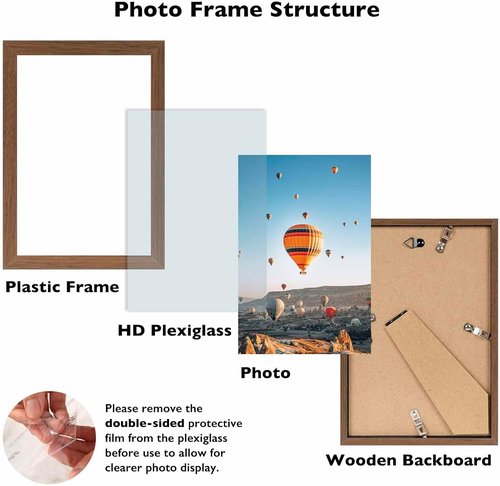 JCJMY 6x8 Picture Frame - Brown Wall Hanging & Tabletop Display | Shatter-Resistant Plexiglass