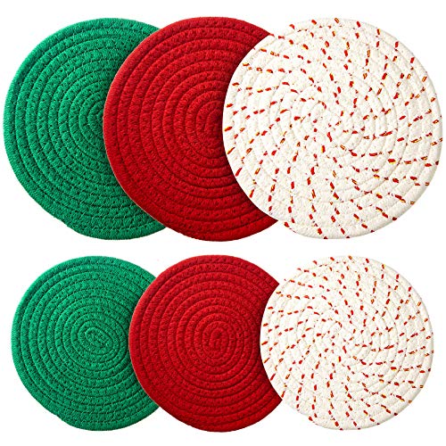 Patelai 6-Piece Cotton Trivet Set, 7in & 4.7in Hot Pot Holders & Coasters