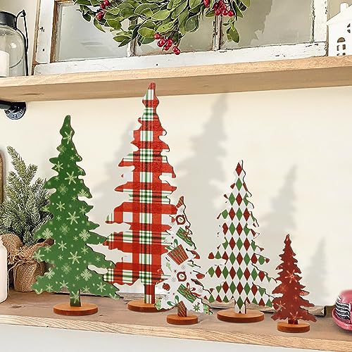 FestalMart 5-Size Wooden Christmas Tree Signs Indoor Decor
