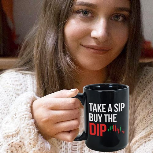 Stock Trader Coffee Mug 15 oz, Take A Sip Buy The Dip Funny Investment Gift for Market Traders Brokers Fund Financial Adviser Investor, Black