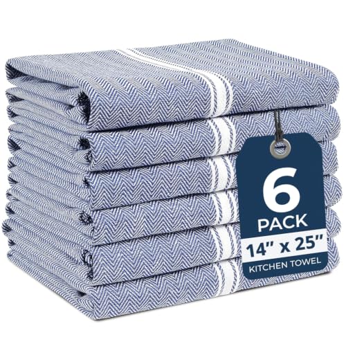 100% Cotton Kitchen Towels 6-Pack - Lint-Free Dish Towels (14x25 In)